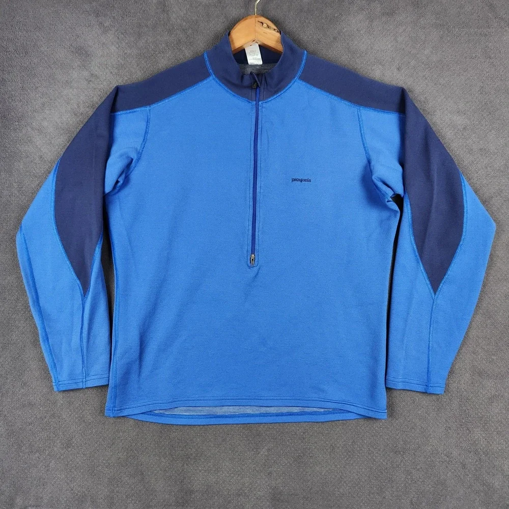 Patagonia Axuwool Long Sleeve Zip-T Mens Medium Blue Colorblock 1/2 Zip 38220F5